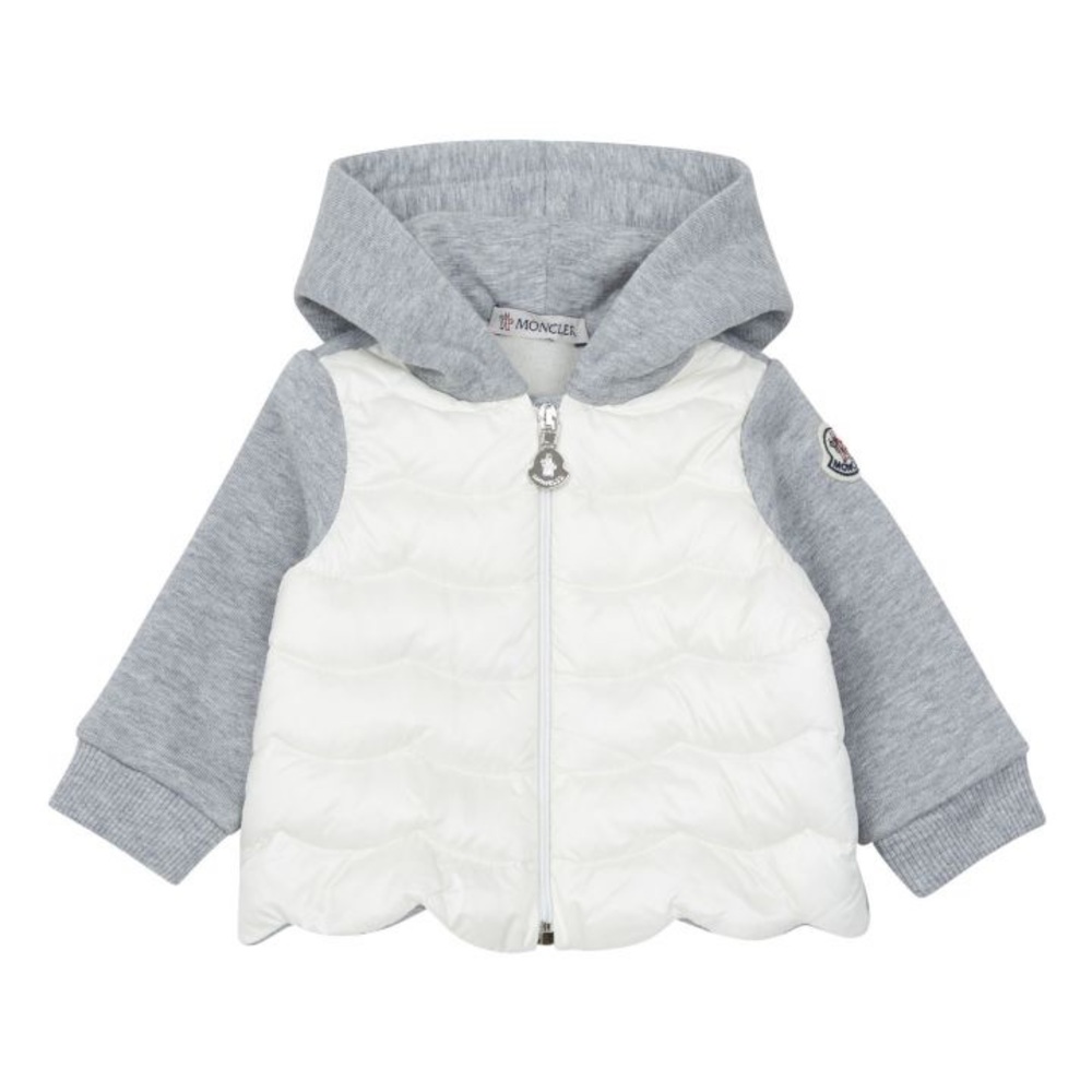 💯 Authentic Moncler Girls Two Toned Hooded Sweater Jacket White/Grey 18-24 M